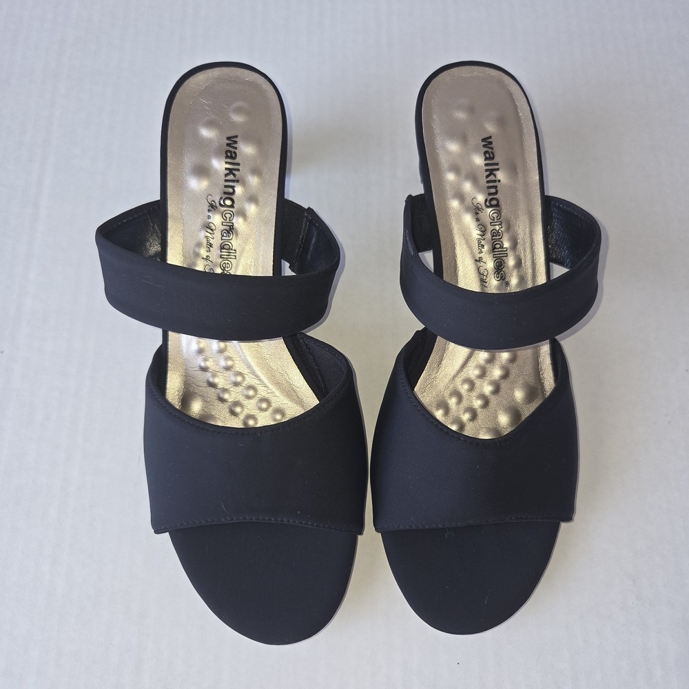 WALKING CRADLES Lorelai Black Fabric Slide Sandals Sz 9.5 M ~ EUC ~